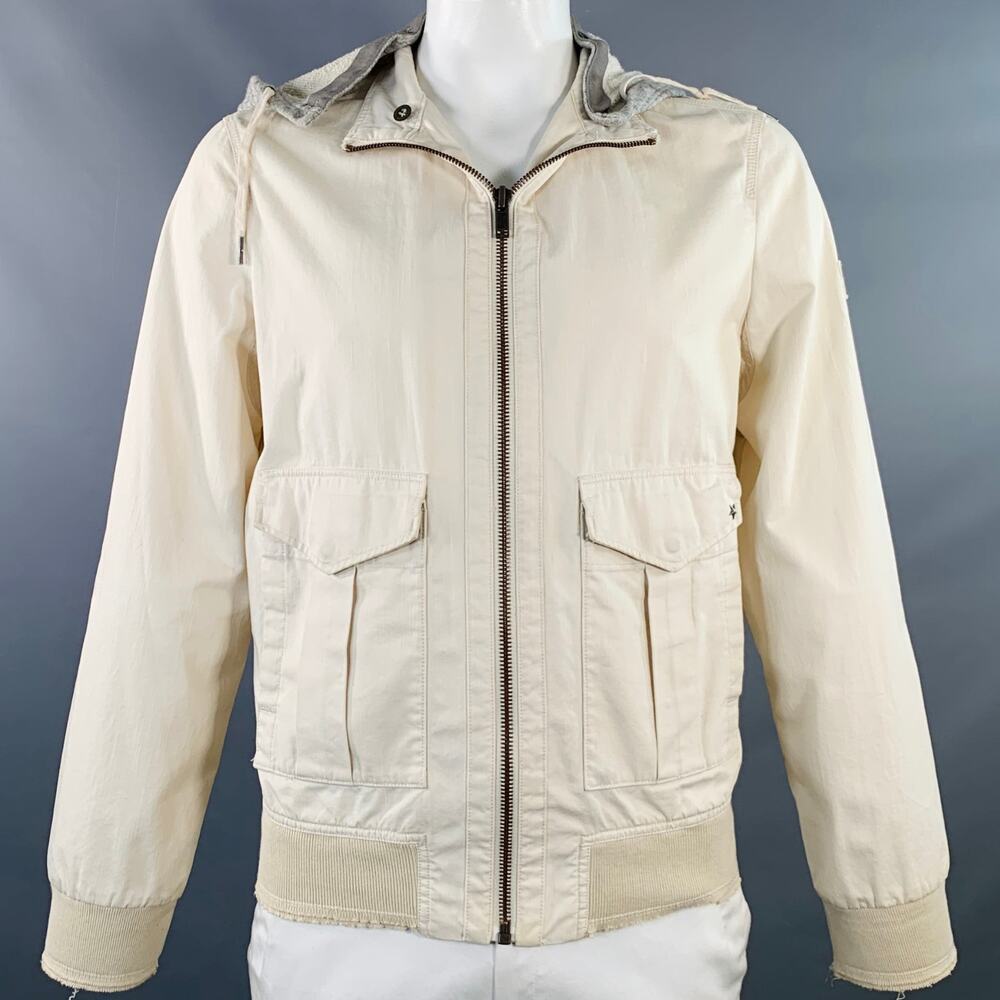 JOHN VARVATOS STAR USA Size L Cream Grey Cotton Hooded Jacket